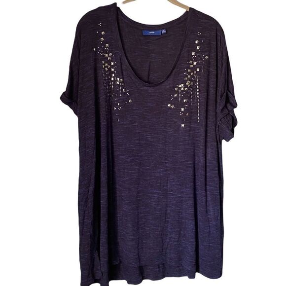 Apt9 women’s plus size space dyed front studded short sleeve top - Picture 1 of 4
